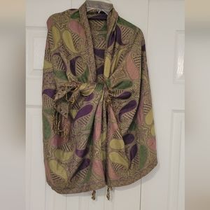 Woven Green Purple Gold scarf Blanket Wrap Shawl Cover